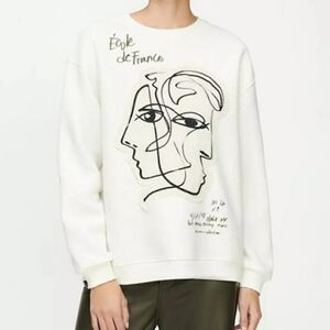 Zara 3-D Art-to-Wear Graphic Sweatshirt Cream Women's Size Medium